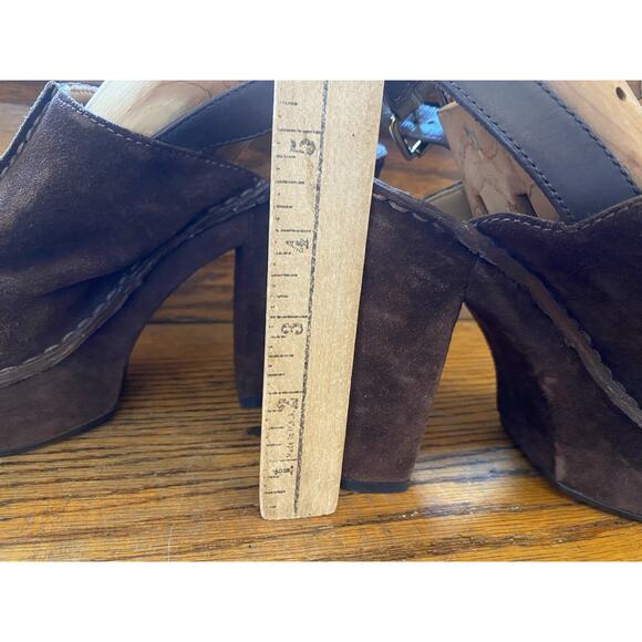 Kors by Michael Kors Quincy Brown Suede Clog 8 Platform Heels - Picture 6 of 9